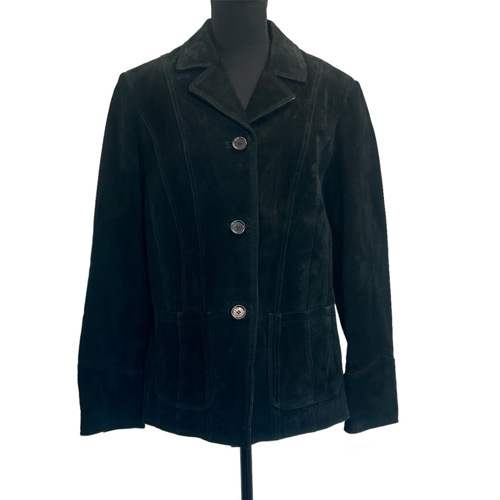 Lady Hathaway black suede blazer jacket coat Sz M